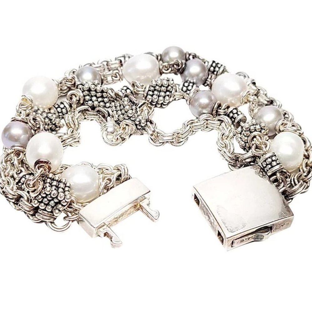 Michael Dawkins sterling silver cultured pearl bracelet  - 7.5" Length